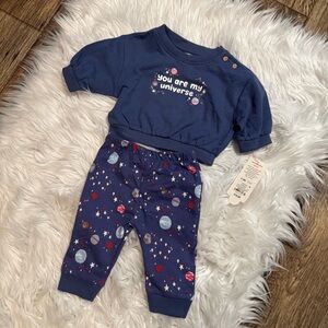 Cat & Jack Baby Girl 2PC Galaxy Sweatshirt Jogger Set 0–3M NWT